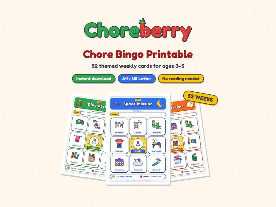 Choreberry Full Year Kit with 52 themed chore bingo cards